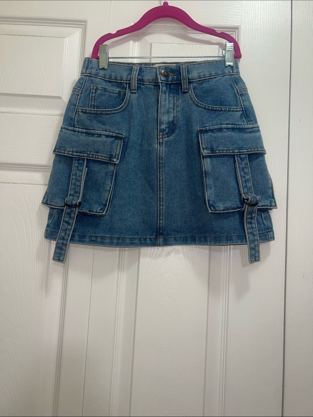 Girls' Blue Denim Cargo Skirt with Flap Pockets